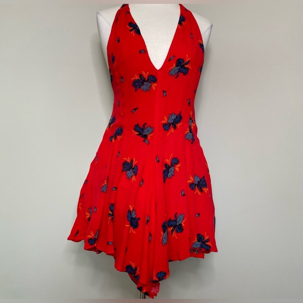 COPY - Free People Smooth Talker Halter Red Floral Romper, 8